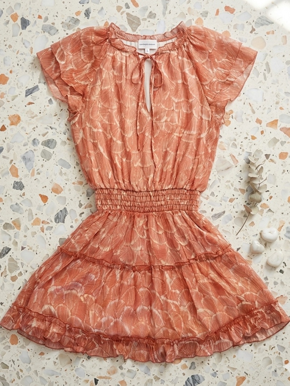 Lavender Brown Rust Floral Smocked Waist Dress